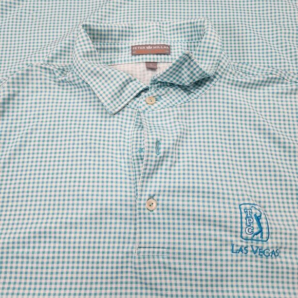 Peter Millar Summer Comfort Men's Green White Check Polo TPC Las Vegas Size L - Picture 3 of 12